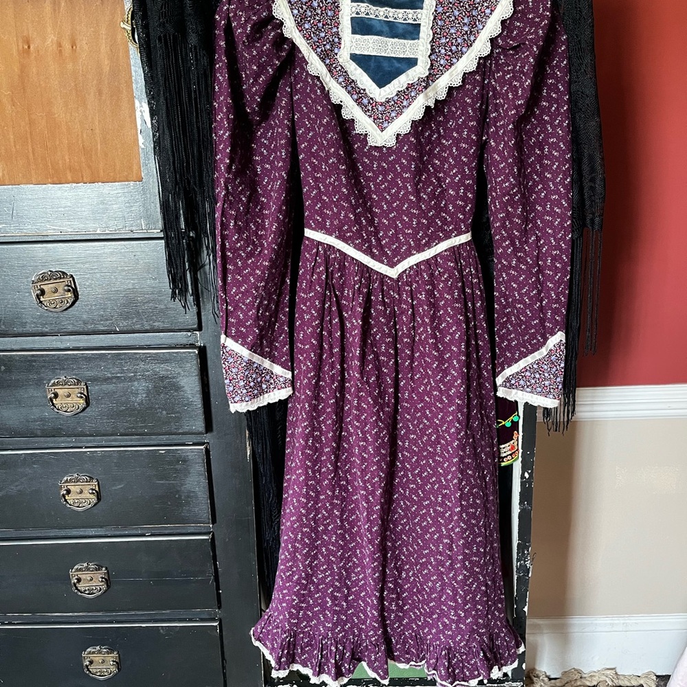 Gunne Sax Purple Dress with Lace Trim